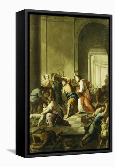 Christ Driving the Money-Changers from the Temple-School of Eustache Le Sueur-Framed Stretched Canvas