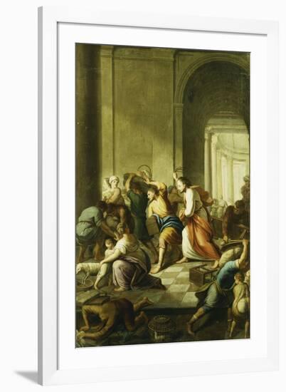 Christ Driving the Money-Changers from the Temple-School of Eustache Le Sueur-Framed Giclee Print