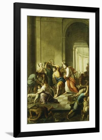 Christ Driving the Money-Changers from the Temple-School of Eustache Le Sueur-Framed Giclee Print