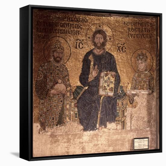 Christ Enthroned with Constantine XI and Empress Zoe-null-Framed Stretched Canvas