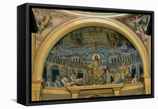 Christ Enthroned With the Apostles, 4th c. mosaic, Santa Prassede Basilica, Rome, Italy-null-Framed Stretched Canvas