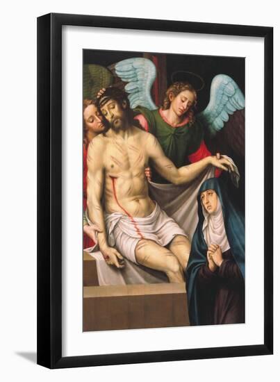 Christ in the Arms of Two Angels (Oil on Panel)-Juan De juanes-Framed Giclee Print