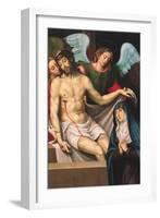 Christ in the Arms of Two Angels (Oil on Panel)-Juan De juanes-Framed Giclee Print