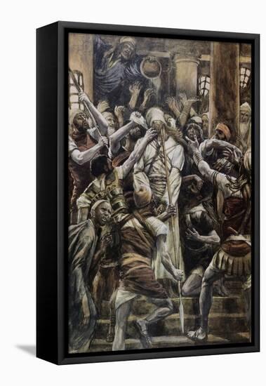 Christ Mocked in the House of Caiaphas-James Tissot-Framed Stretched Canvas