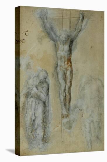 Christ on the Cross Between the Virgin Mary and Saint John (?)-Michelangelo Buonarroti-Stretched Canvas