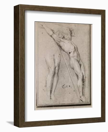 Christ on the Cross, C.1685 (Pierre Noire and White Chalk Highlights on Beige Paper)-Charles Le Brun-Framed Giclee Print