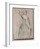 Christ on the Cross, C.1685 (Pierre Noire and White Chalk Highlights on Beige Paper)-Charles Le Brun-Framed Giclee Print