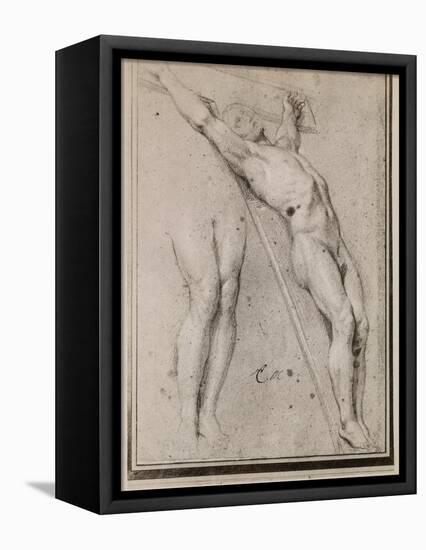 Christ on the Cross, C.1685 (Pierre Noire and White Chalk Highlights on Beige Paper)-Charles Le Brun-Framed Stretched Canvas