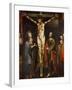 Christ on the Cross, the Virgin and St John Painting on Wood, School of Cuzco, Peru-null-Framed Giclee Print