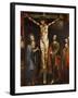 Christ on the Cross, the Virgin and St John Painting on Wood, School of Cuzco, Peru-null-Framed Giclee Print