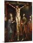 Christ on the Cross, the Virgin and St John Painting on Wood, School of Cuzco, Peru-null-Mounted Giclee Print