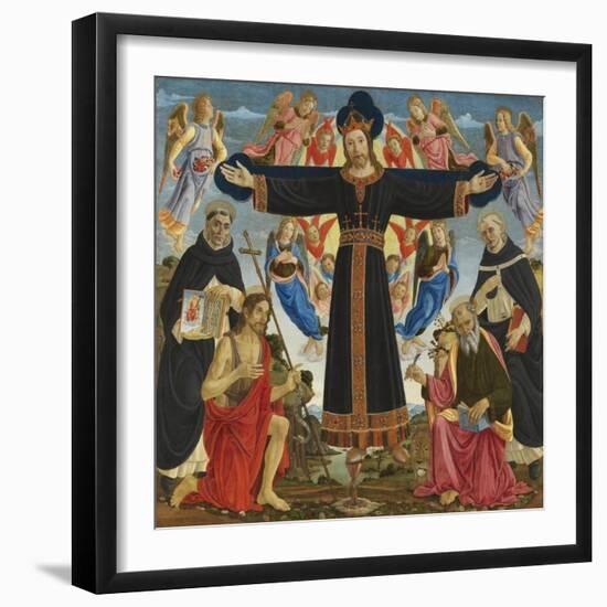 Christ on the Cross with Saints Vincent Ferre, John the Baptist, Mark and Antonius, c.1491-5-Master of the Fiesole Epiphany-Framed Giclee Print