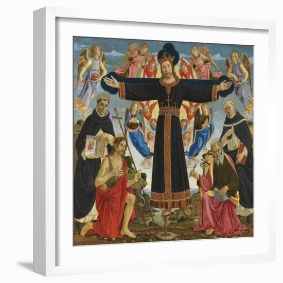 Christ on the Cross with Saints Vincent Ferre, John the Baptist, Mark and Antonius, c.1491-5-Master of the Fiesole Epiphany-Framed Giclee Print