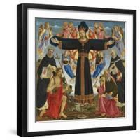 Christ on the Cross with Saints Vincent Ferre, John the Baptist, Mark and Antonius, c.1491-5-Master of the Fiesole Epiphany-Framed Premium Giclee Print