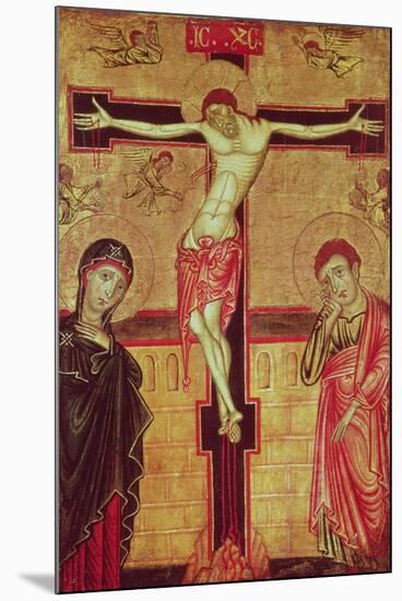 Christ on the Cross, with the Virgin Mary, St. John the Evangelist and Five Angels-null-Mounted Giclee Print