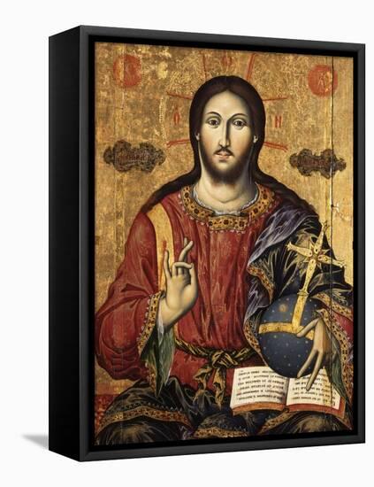 Christ Pantocrator Holding Orbe and Blessing-Mihal Anagnosti-Framed Stretched Canvas