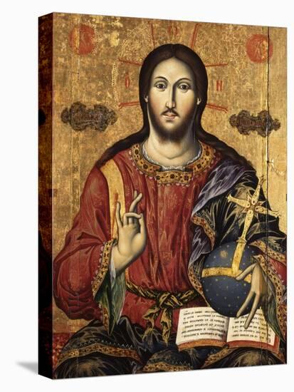 Christ Pantocrator Holding Orbe and Blessing-Mihal Anagnosti-Stretched Canvas