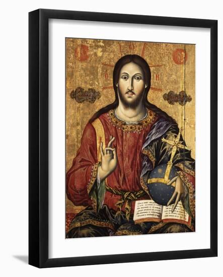 Christ Pantocrator Holding Orbe and Blessing-Mihal Anagnosti-Framed Art Print
