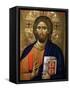 Christ Pantocrator Icon at Aghiou Pavlou Monastery on MountAthos-Julian Kumar-Framed Stretched Canvas