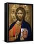 Christ Pantocrator Icon at Aghiou Pavlou Monastery on MountAthos-Julian Kumar-Framed Stretched Canvas
