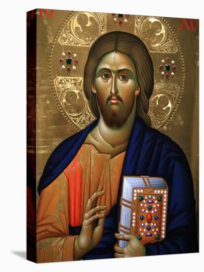 Christ Pantocrator Icon at Aghiou Pavlou Monastery on MountAthos-Julian Kumar-Stretched Canvas