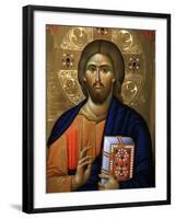 Christ Pantocrator Icon at Aghiou Pavlou Monastery on MountAthos-Julian Kumar-Framed Photographic Print