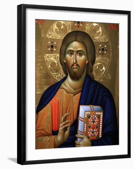 Christ Pantocrator Icon at Aghiou Pavlou Monastery on MountAthos-Julian Kumar-Framed Photographic Print