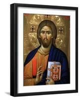 Christ Pantocrator Icon at Aghiou Pavlou Monastery on MountAthos-Julian Kumar-Framed Photographic Print