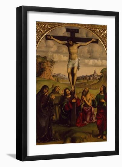 Christ's Crucifixion with St Francis of Assisi and St Jerome, Ca 1485-Francesco Francia-Framed Giclee Print