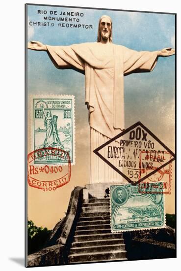 "Christ the Redeemer" Brazil Vintage Postcard Collage-Piddix-Mounted Art Print