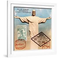 "Christ the Redeemer" Brazil Vintage Postcard Collage-Piddix-Framed Art Print