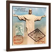 "Christ the Redeemer" Brazil Vintage Postcard Collage-Piddix-Framed Art Print