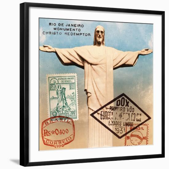 "Christ the Redeemer" Brazil Vintage Postcard Collage-Piddix-Framed Art Print