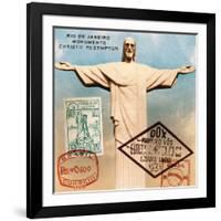 "Christ the Redeemer" Brazil Vintage Postcard Collage-Piddix-Framed Art Print