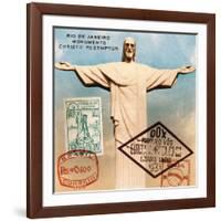 "Christ the Redeemer" Brazil Vintage Postcard Collage-Piddix-Framed Art Print