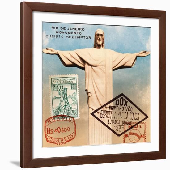 "Christ the Redeemer" Brazil Vintage Postcard Collage-Piddix-Framed Art Print