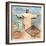 "Christ the Redeemer" Brazil Vintage Postcard Collage-Piddix-Framed Art Print