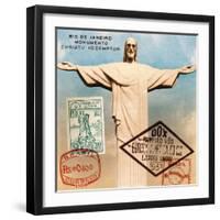 "Christ the Redeemer" Brazil Vintage Postcard Collage-Piddix-Framed Art Print