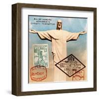 "Christ the Redeemer" Brazil Vintage Postcard Collage-Piddix-Framed Art Print