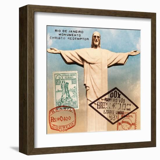 "Christ the Redeemer" Brazil Vintage Postcard Collage-Piddix-Framed Art Print