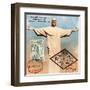 "Christ the Redeemer" Brazil Vintage Postcard Collage-Piddix-Framed Art Print