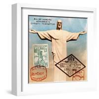 "Christ the Redeemer" Brazil Vintage Postcard Collage-Piddix-Framed Art Print