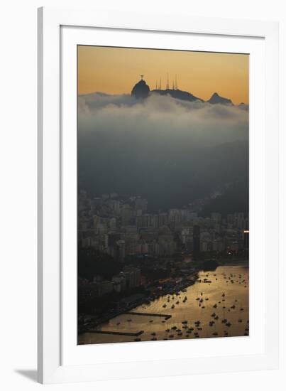 Christ the Redeemer Statue Above Rio De Janeiro at Sunset-Alex Saberi-Framed Photographic Print