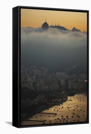 Christ the Redeemer Statue Above Rio De Janeiro at Sunset-Alex Saberi-Framed Stretched Canvas