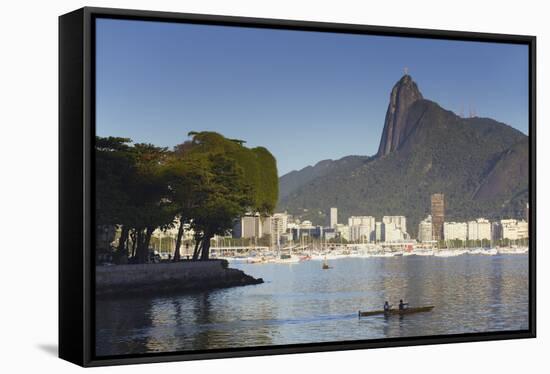 Christ the Redeemer Statue Atop Corvocado and Botafogo Bay, Rio de Janeiro, Brazil, South America-Ian Trower-Framed Stretched Canvas