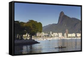 Christ the Redeemer Statue Atop Corvocado and Botafogo Bay, Rio de Janeiro, Brazil, South America-Ian Trower-Framed Stretched Canvas