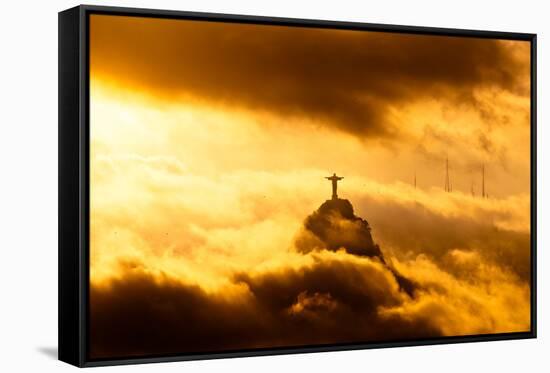 Christ the Redeemer Statue in Clouds on Sunset-dabldy-Framed Stretched Canvas