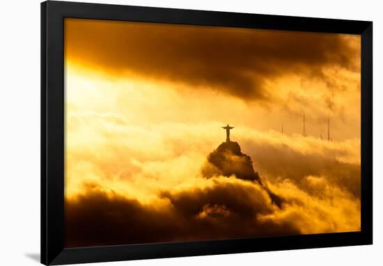 Christ the Redeemer Statue in Clouds on Sunset-dabldy-Framed Photographic Print