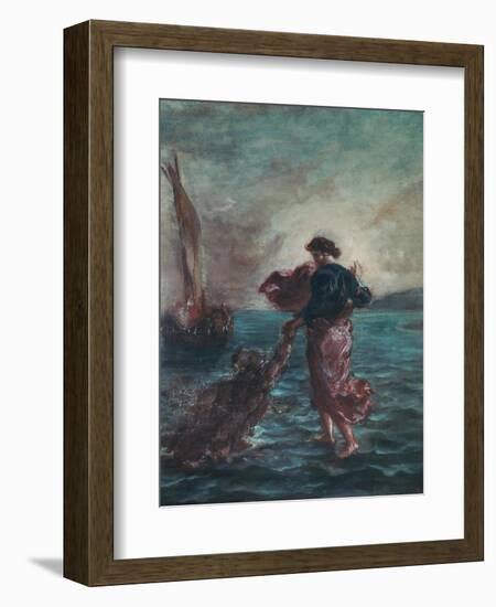 Christ Walking on Water and Reaching Out His Hand to Save Saint Peter-Eugene Delacroix-Framed Premium Giclee Print