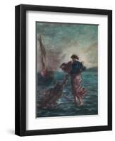 Christ Walking on Water and Reaching Out His Hand to Save Saint Peter-Eugene Delacroix-Framed Premium Giclee Print